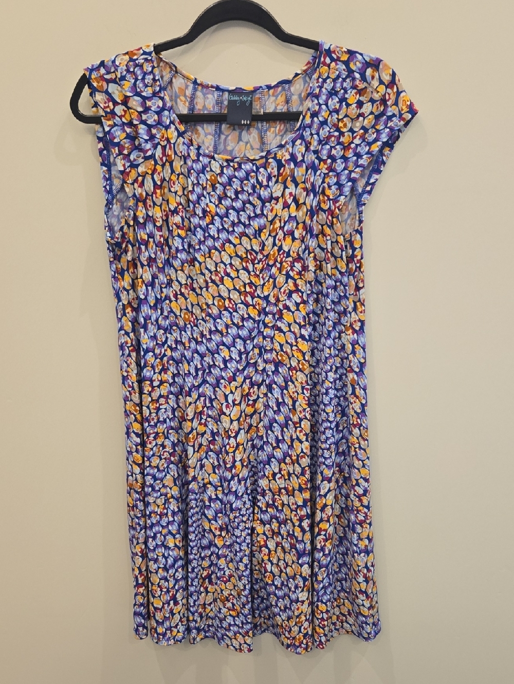 Gabby Skye Blue and Yellow Cap-Sleeve Midi Dress Like New Size 8
